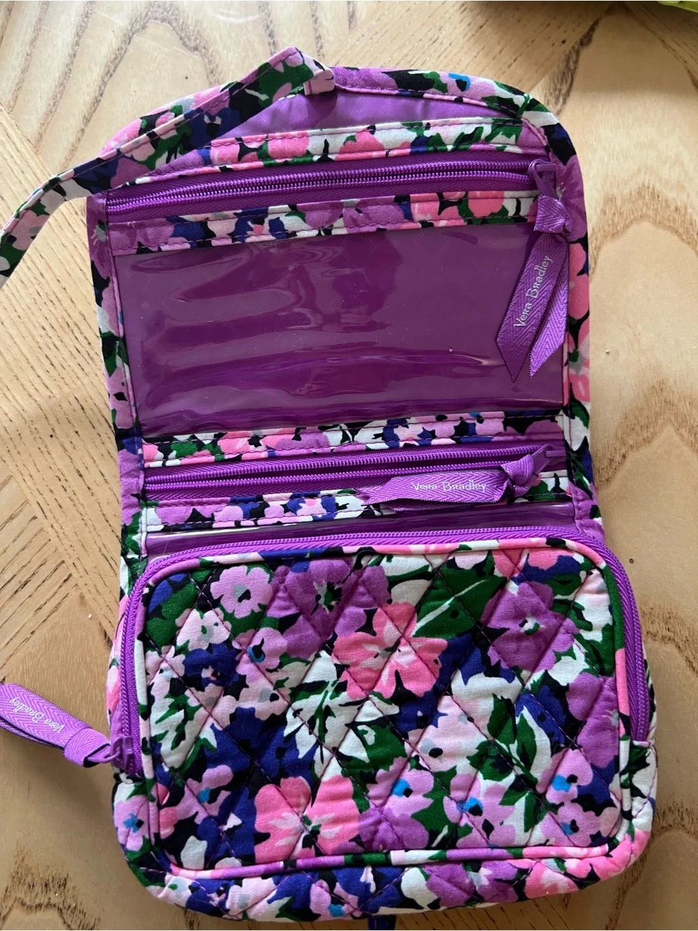 Vera Bradley Flower Garden Pink Purple Floral Quilted Cosmetic Travel Bag Case